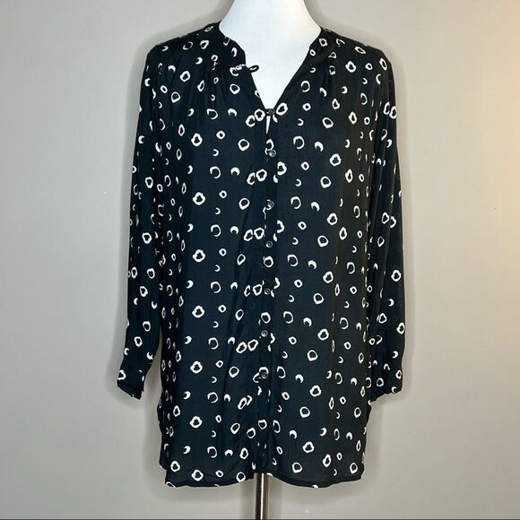 Rockflowerpaper onyx Black Noire Mandarin Collar Button Front Tunic Blouse - Picture 3 of 9